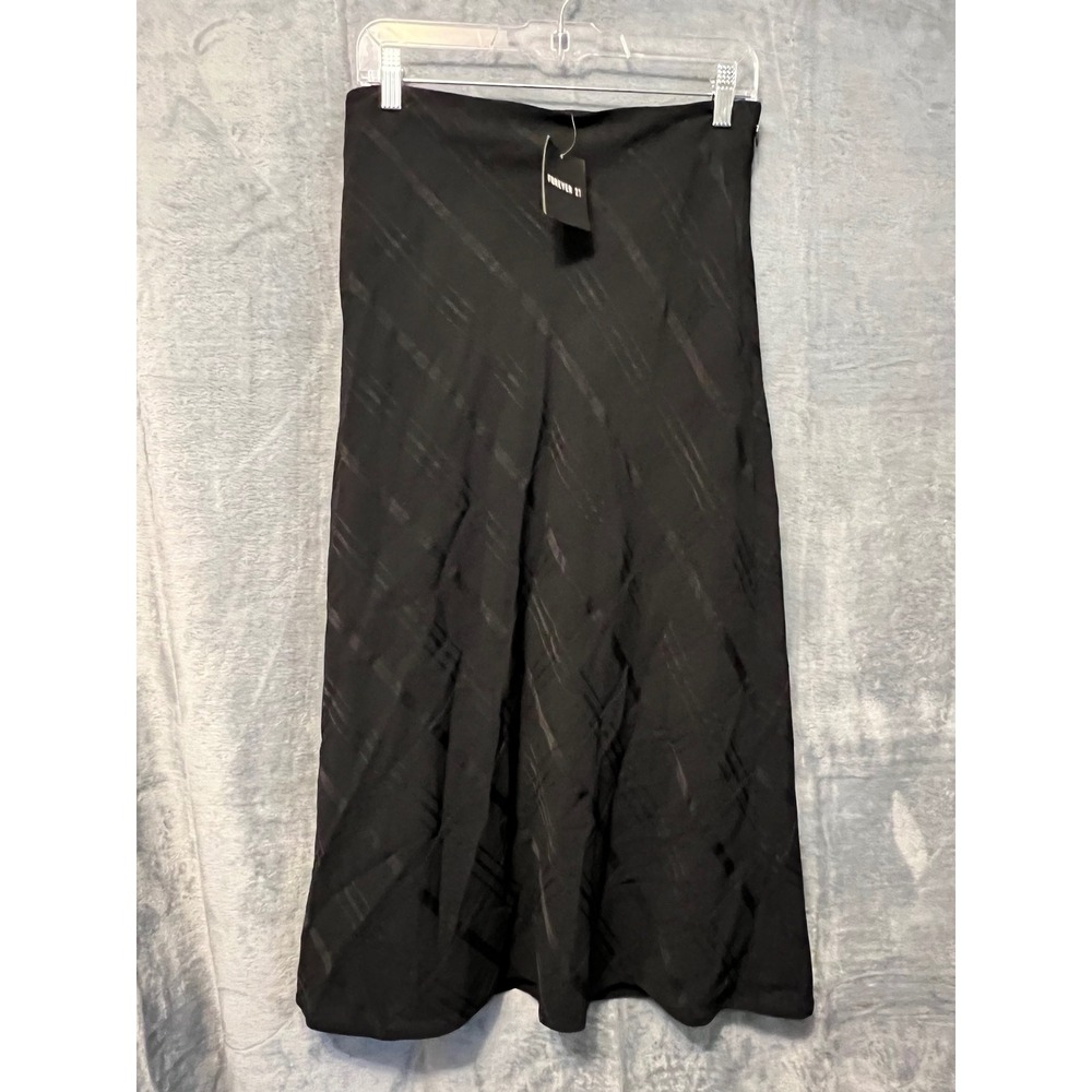 Forever‎ 21 Black Midi Skirt Shiny Plaid Pattern Career Party Cocktail